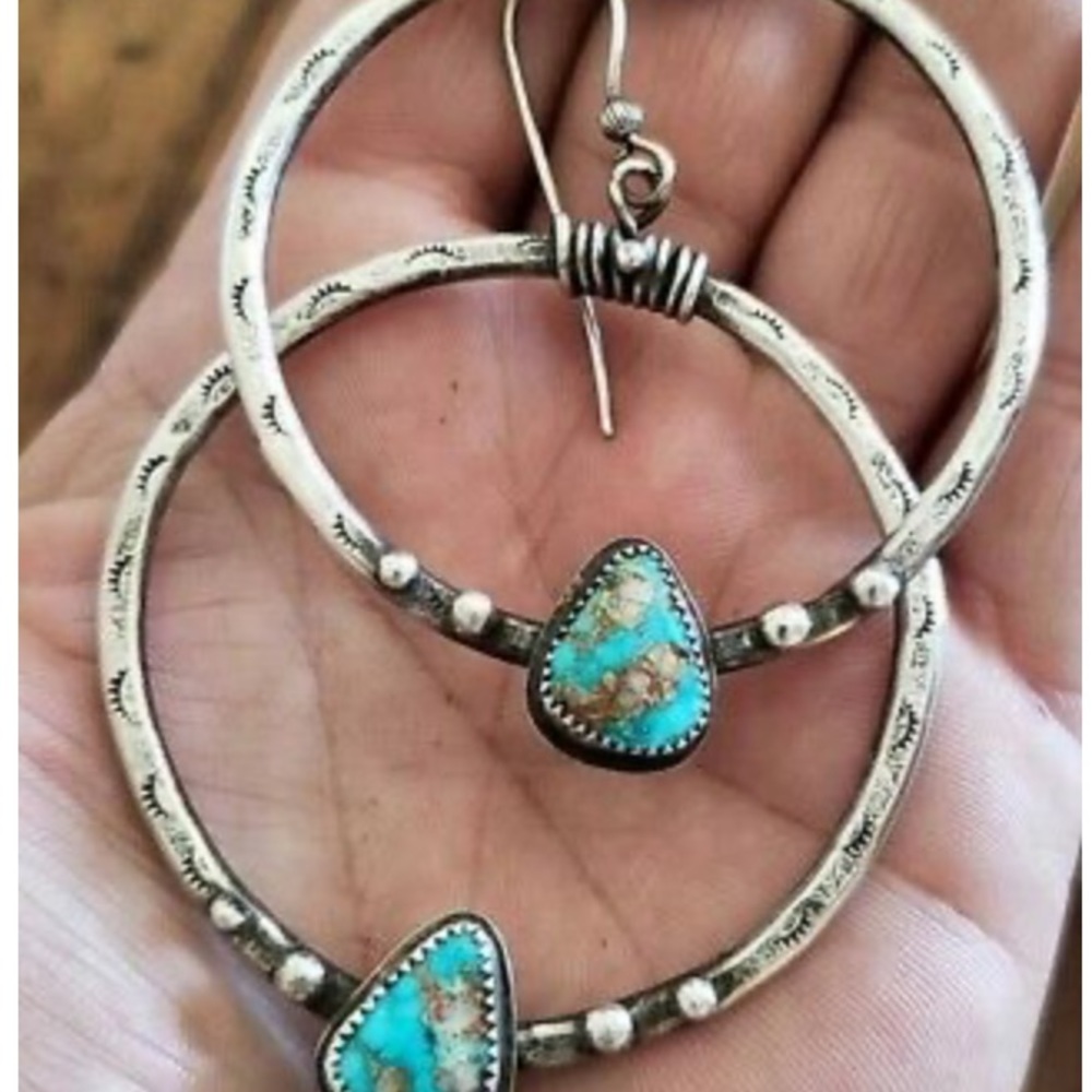 NEW Sterling silver Turquoise Hoop Earrings - Picture 4 of 5